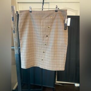 Tan Plaid pencil skirt with Gold buttons very cute !!